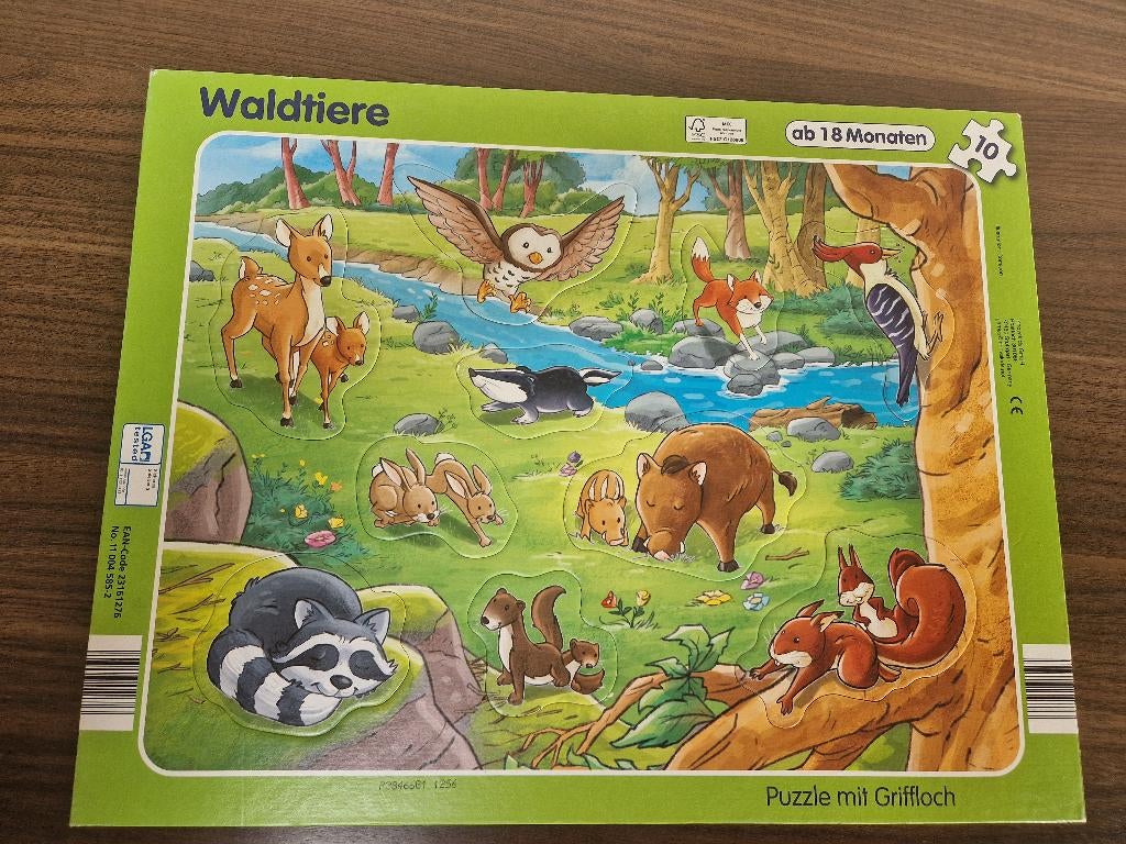 Inlegpuzzel bosdieren, vanaf 18 maanden, Ophalen of Verzenden, 10 tot 50 stukjes, Zo goed als nieuw, 6 maanden tot 2 jaar