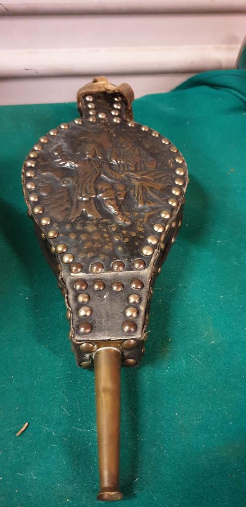 blaasbalg antiek van leer en messing, Ophalen of Verzenden