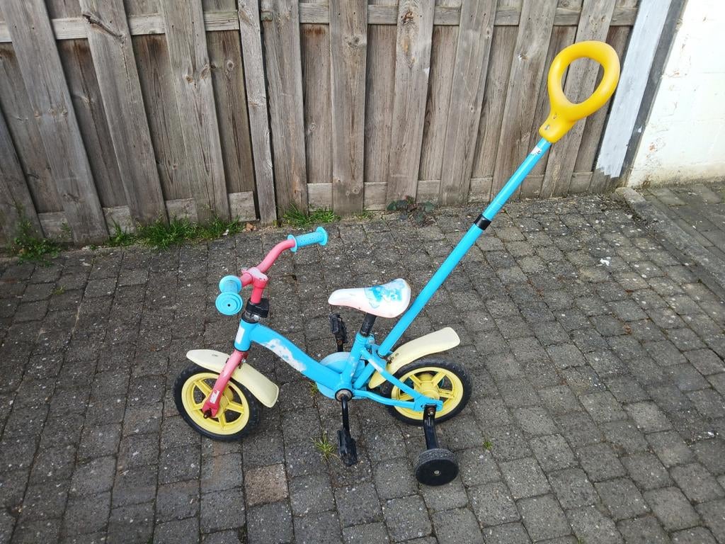 Kinderfietsje met duwstang en zijwieltjes, Fietsen en Brommers, Zijwieltjes, Onbekend, Ophalen of Verzenden, 16 tot 20 inch