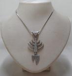 Zilveren lange ketting met modernist vis hanger nr.088, Met hanger, Verzenden, Zo goed als nieuw, Zilver