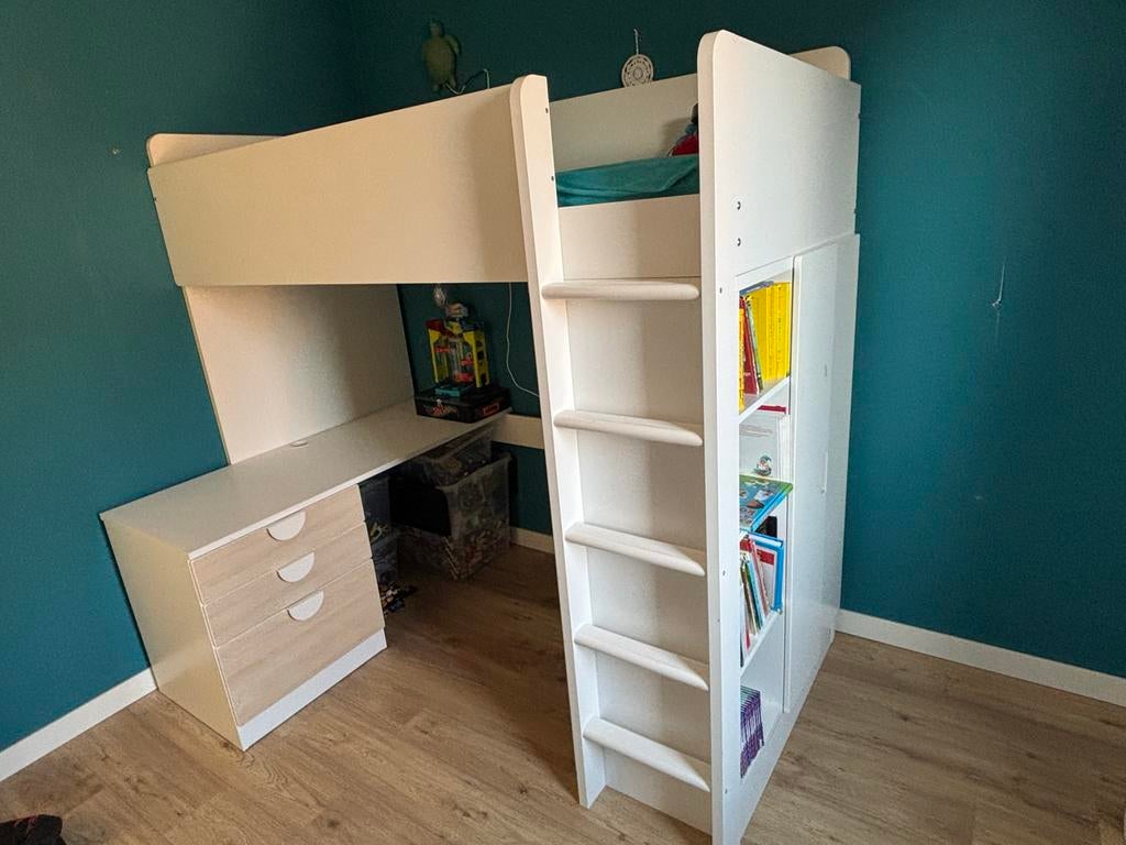 IKEA Hoogslaper met Bureau & Kast, Ophalen, Gebruikt, Eenpersoons, 90 cm