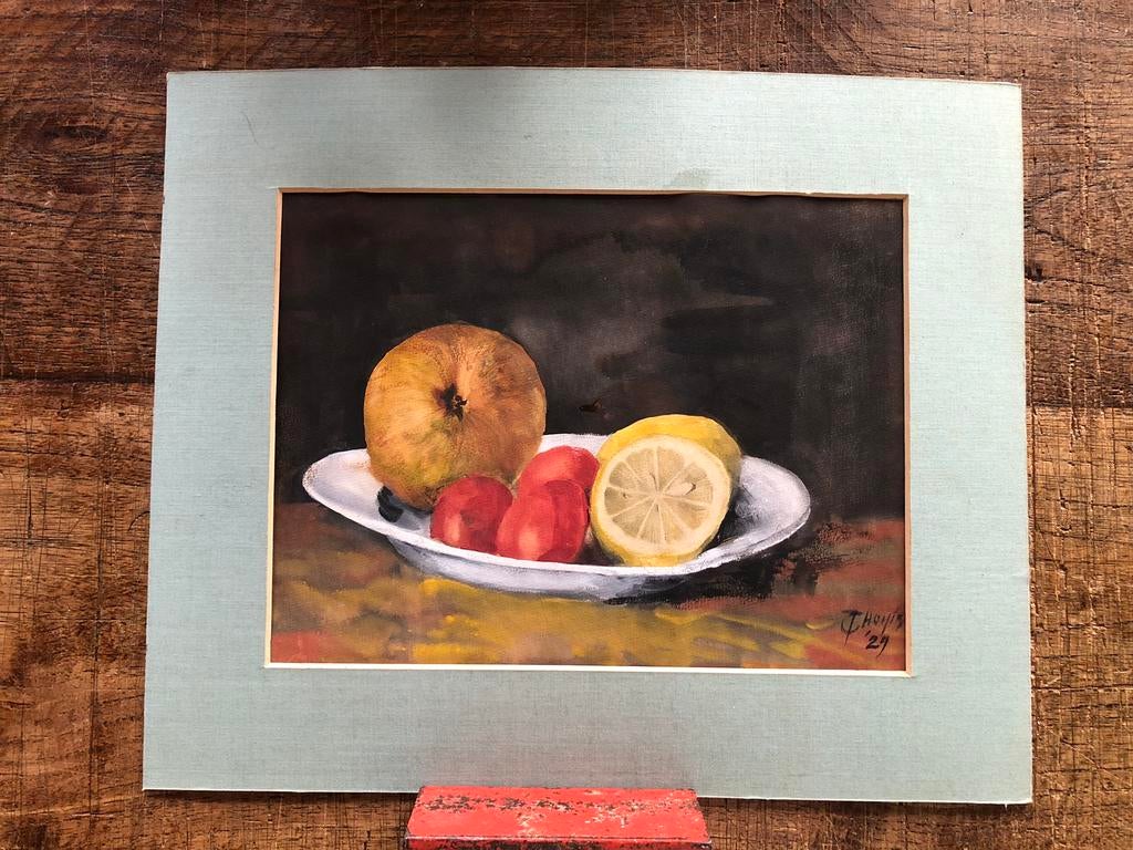 Antiek stilleven ( aquarel), Ophalen of Verzenden, Zo goed als nieuw, Hout, Minder dan 50 cm