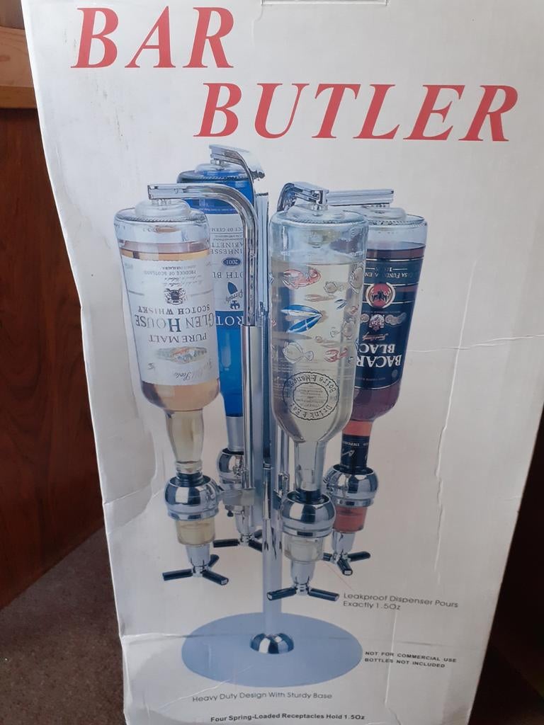 Bar Butler drankdispenser 4 flessen - Flessenhouder., Huis en Inrichting, Ophalen, Zilver, Metaal, Overige merken