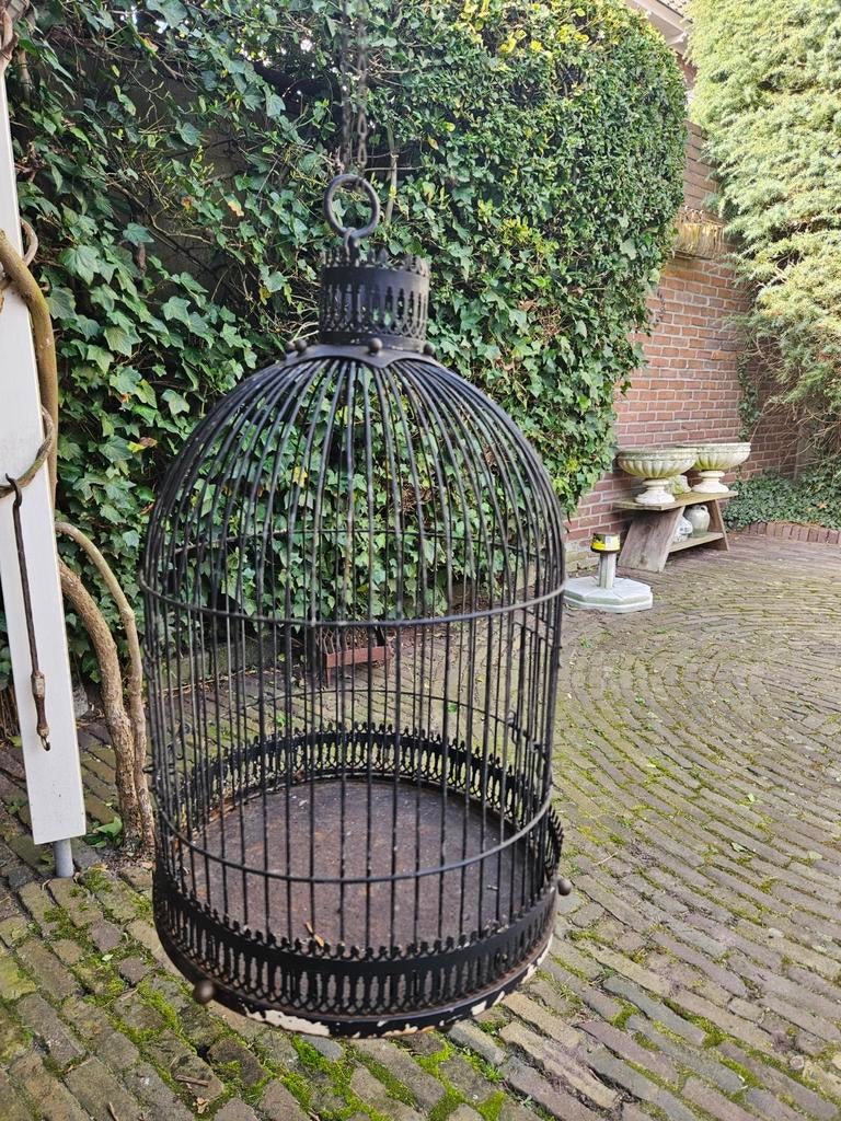 antieke ijzeren ronde vogelkooi. Met koperen knopjes, Antiek en Kunst, Ophalen of Verzenden