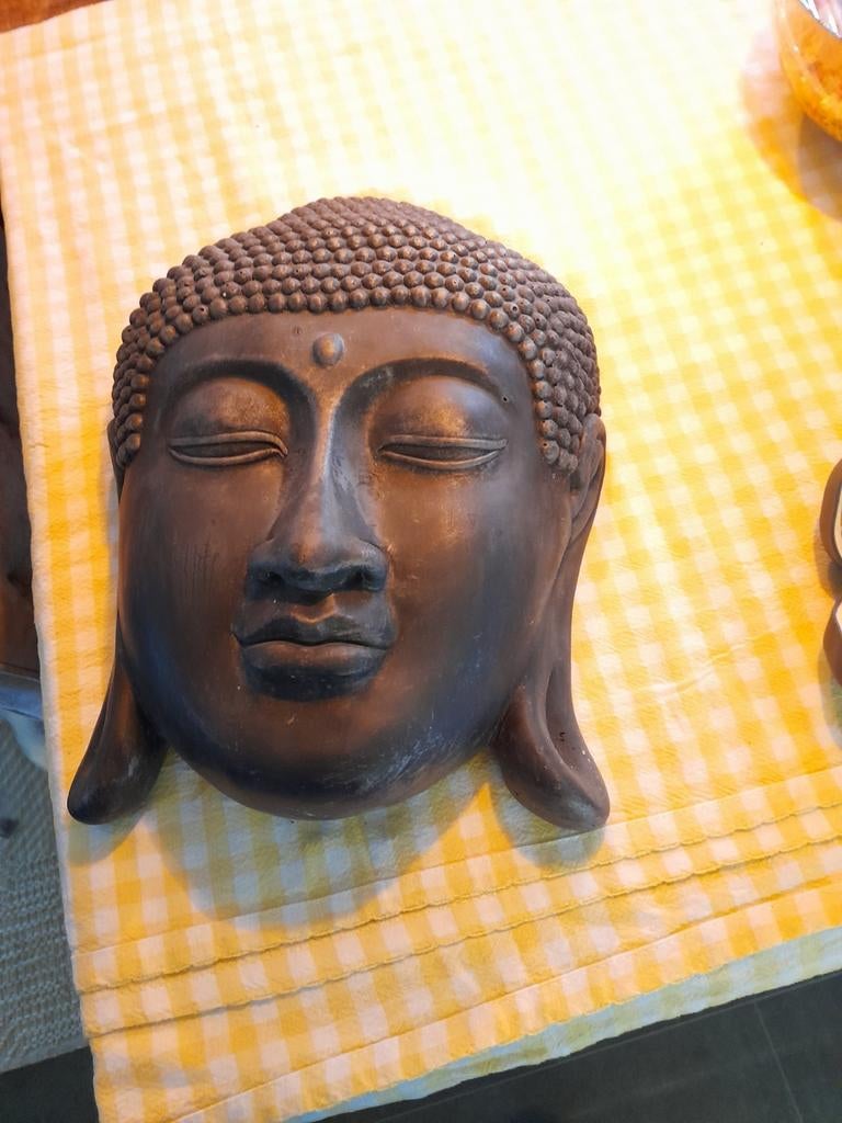 Boeddha Hoofd Wanddecoratie Steen - 36x26 cm, Ophalen