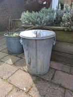 Brocante zinken vuilnisemmer, Ophalen, Rond, Metaal, Minder dan 30 cm