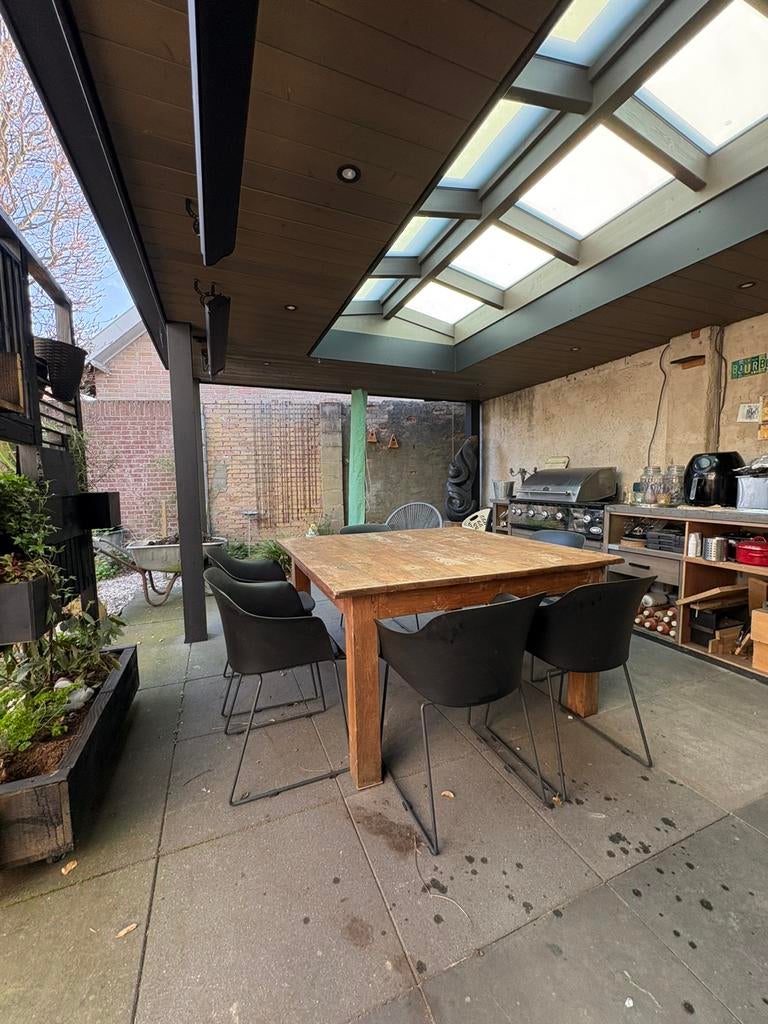 Vierkante tafel teakhout 140x140cm zonder stoelen, Huis en Inrichting, Tafels | Eettafels, Gebruikt, Robuust natuurlijk, Ophalen of Verzenden