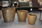 Leuke ronde bloempotten metaal gehamerd 4 kleuren