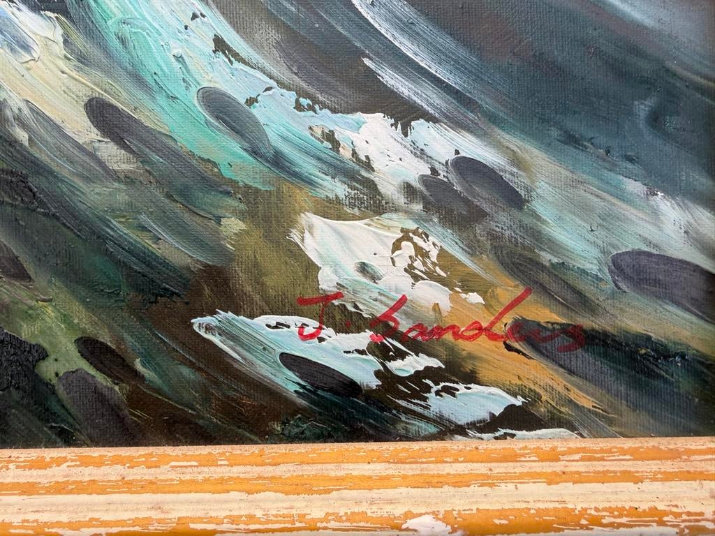 Schilderij vuurtoren aan zee, gesigneerd, Ophalen