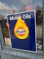 Vintage Gulf Motor Oils Reclamebord - Emaille Look, Gebruikt, ., Lichtbak of (neon) lamp, Ophalen of Verzenden