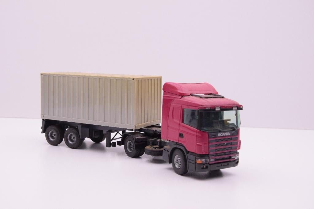 Scania 124 met container  '' Tekno '', Ophalen of Verzenden, Gebruikt, Bus of Vrachtwagen, Tekno