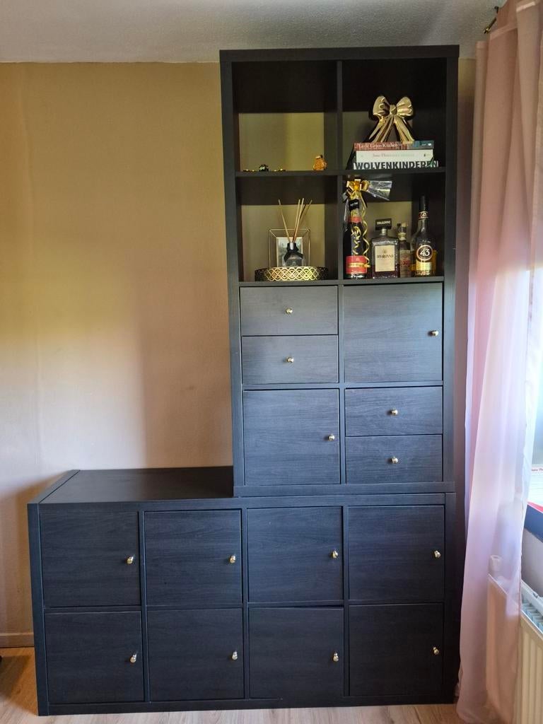 IKEA Kallax kast met lades en deuren - Zwartbruin, Ophalen, Gebruikt, 200 cm of meer, 25 tot 50 cm