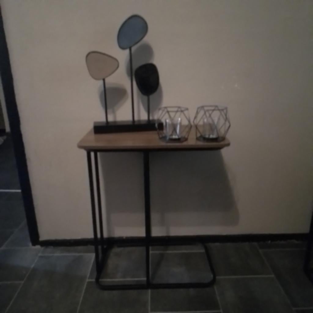 Industriële  banktafel zwart staal, Huis en Inrichting, Tafels | Sidetables, 50 tot 100 cm, Zo goed als nieuw, Ophalen, Overige houtsoorten