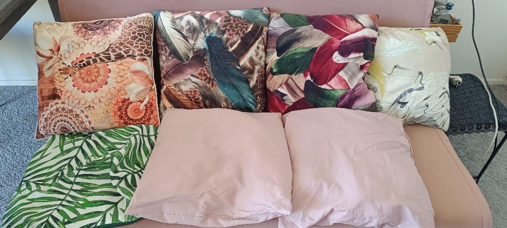 Set van 5 sierkussens incl. groene hoes en 2 binnenkussens, Huis en Inrichting, Woonaccessoires | Kussens, Ophalen, Zo goed als nieuw