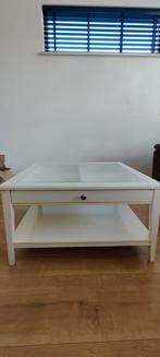 Witte salontafel met lade en glazen blad, Ophalen, Modern, Klassiek, Gebruikt, 50 tot 100 cm