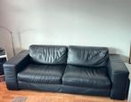 Zwarte leren bank, Ophalen, Gebruikt, Driepersoons, Rechte bank