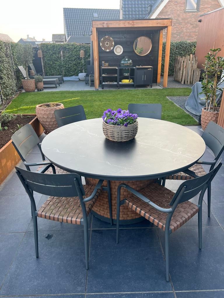 Tuinset Lanterfant rond 6 pers 150cm aluminium, Tuin en Terras, Tuinsets en Loungesets, Ophalen, 6 zitplaatsen, Aluminium, Zo goed als nieuw