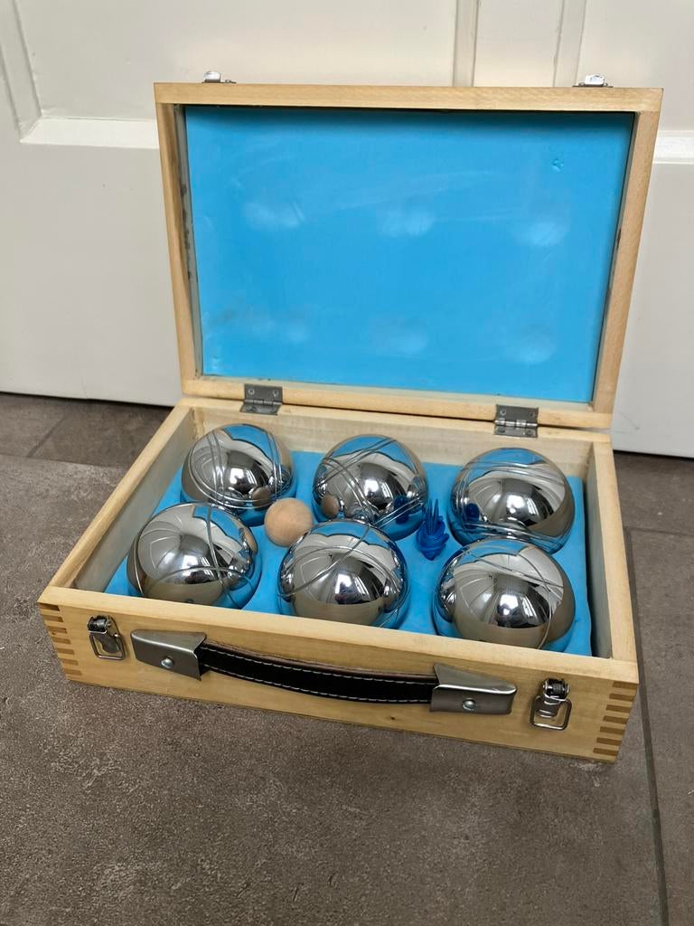 Jeu des boules ballen set in houten koffer - z.g.a.n., Sport en Fitness, Bowlen, Ophalen of Verzenden, Zo goed als nieuw, Overige typen