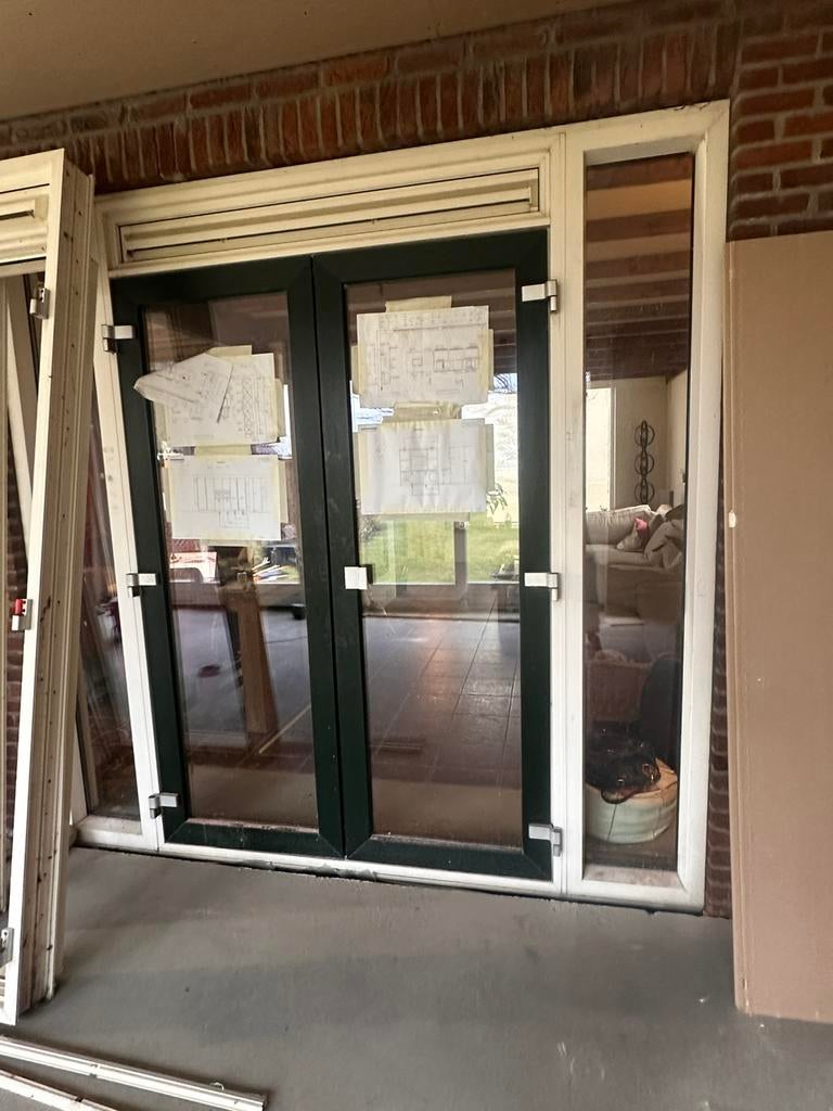2x kunststof puien met openslaande deuren inclusief glas, Doe-het-zelf en Verbouw, Kozijnen en Schuifpuien, Kunststof, Gebruikt