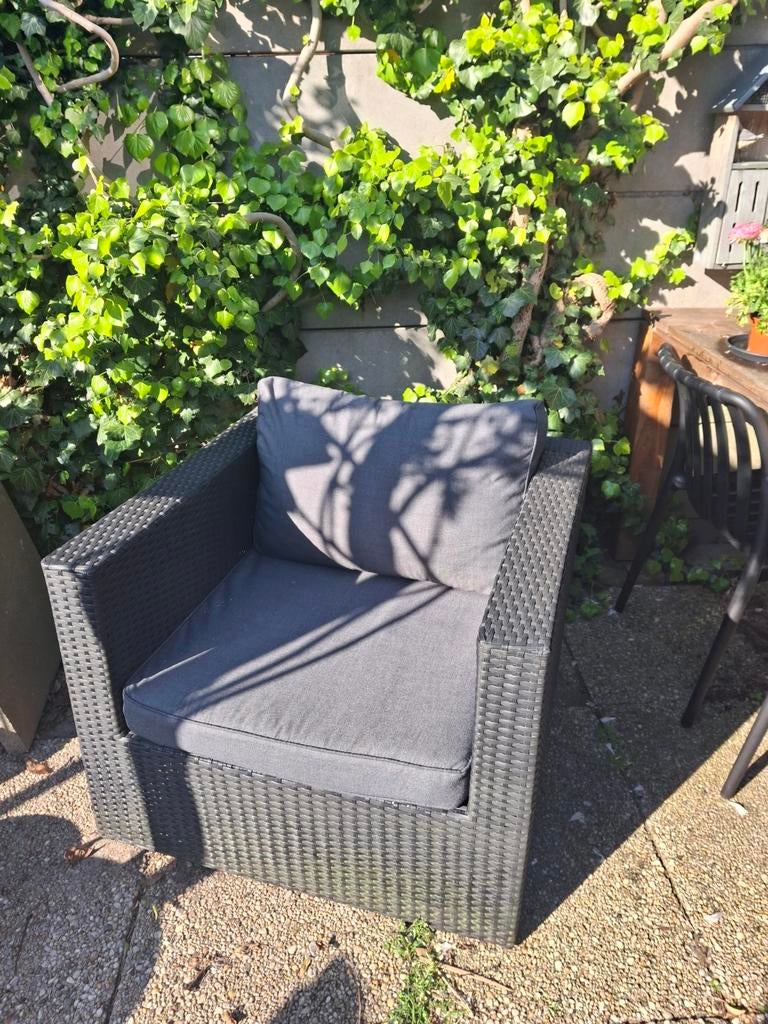 Wicker tuinstoel met kussens, Gebruikt, Ophalen of Verzenden, Loungeset, Wicker
