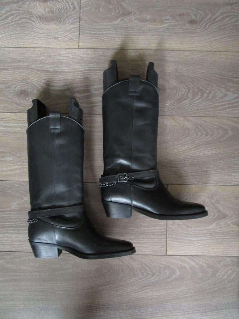 Nieuwe leren cowboy laarzen merk Sacha maat 39, Hoge laarzen, Verzenden, Zwart, Nieuw