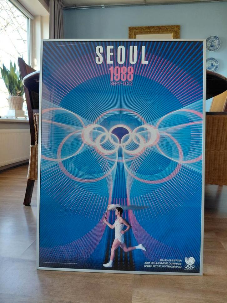 Ingelijste poster Olympische Spelen Seoul 1988, Verzamelen, Posters, A1 t/m A3, Ophalen of Verzenden