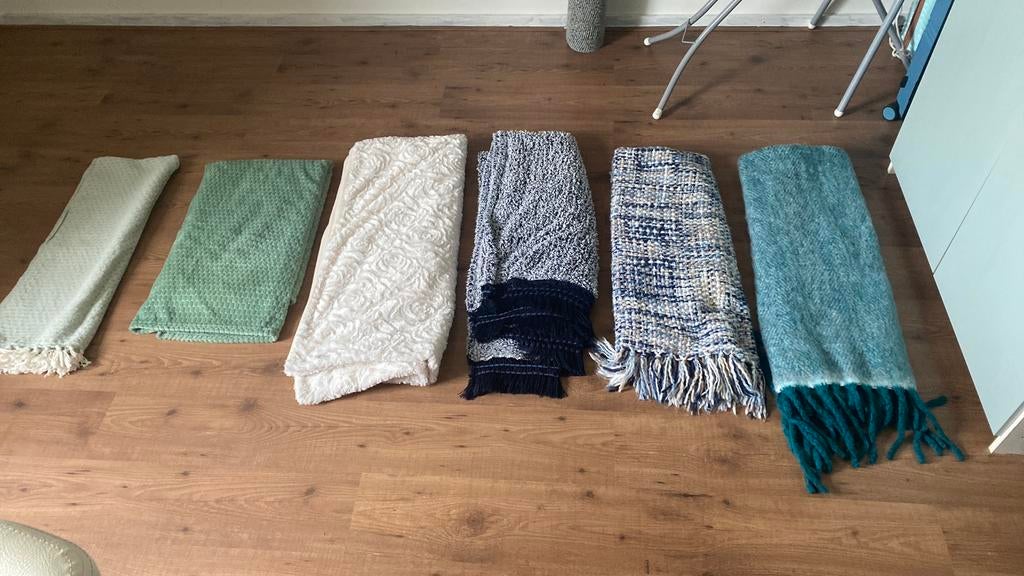 Mooie plaid s , kleed, deken, groen, blauw en creme, Ophalen of Verzenden, Zo goed als nieuw