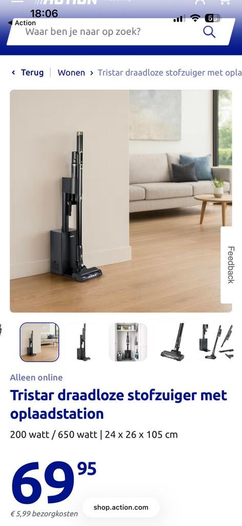 Tristar draadloze stofzuiger Action, Witgoed en Apparatuur, Ophalen, Zo goed als nieuw