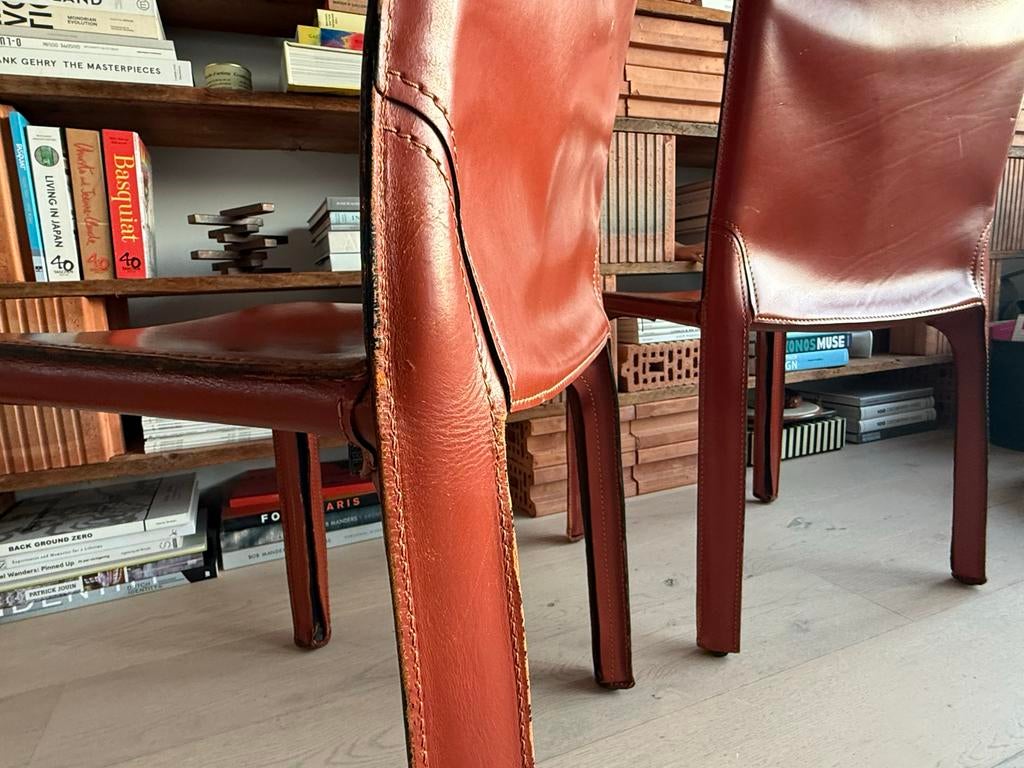 Vintage set van 2 Cassina Cab 413 stoelen Mario Bellini 1980, Ophalen, Gebruikt, Twee, Bruin