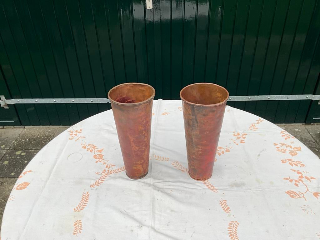 Set van 2 roodkoperen vazen, Ophalen of Verzenden