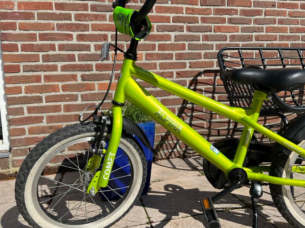 Alpina Groene Kinderfiets 16 inch met Zijwieltjes, Ophalen, Gebruikt, 16 tot 20 inch, Zijwieltjes