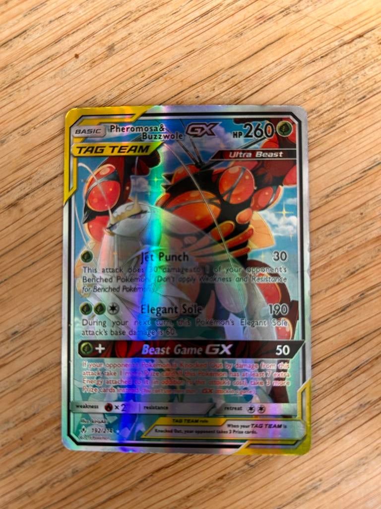Pheromosa & Buzzwole GX TAG TEAM Pokémon Kaart, Ophalen of Verzenden, Zo goed als nieuw, Losse kaart, Foil