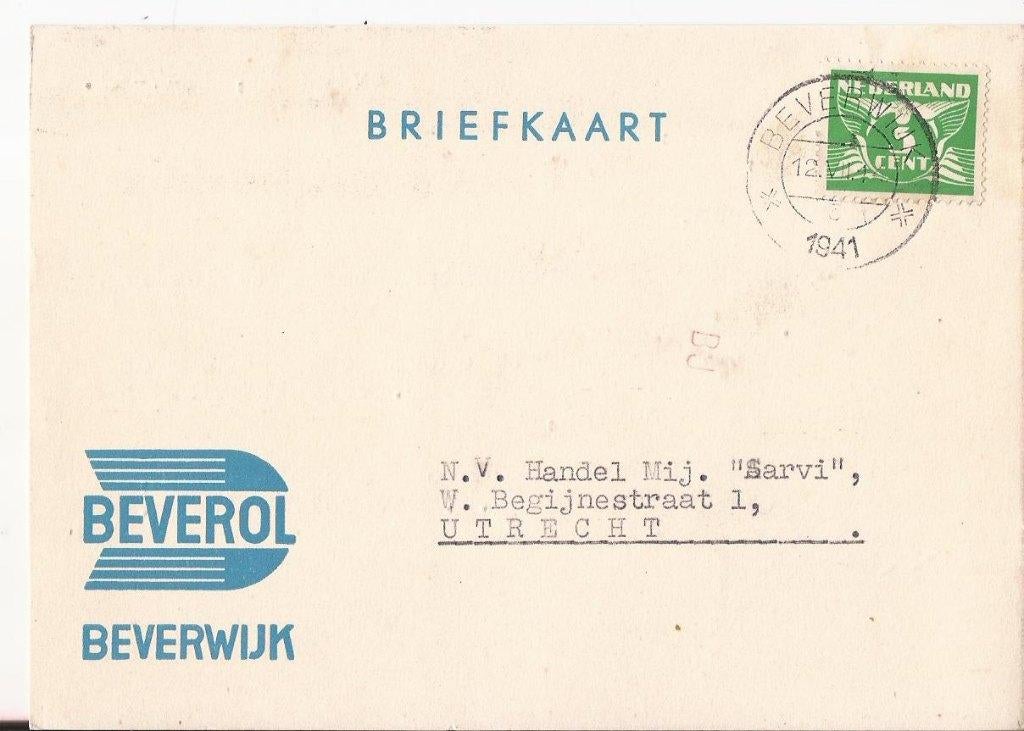 BEVERWIJK 1941 BEVEROL toestemming om 10 kg vet te leveren, Verzamelen, Ophalen of Verzenden, 1940 tot 1960, Noord-Holland