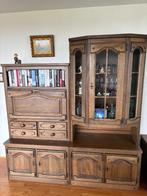 grote vintage massief eiken wandmeubel / vitrine, Ophalen, Gebruikt, 50 tot 75 cm, 200 cm of meer