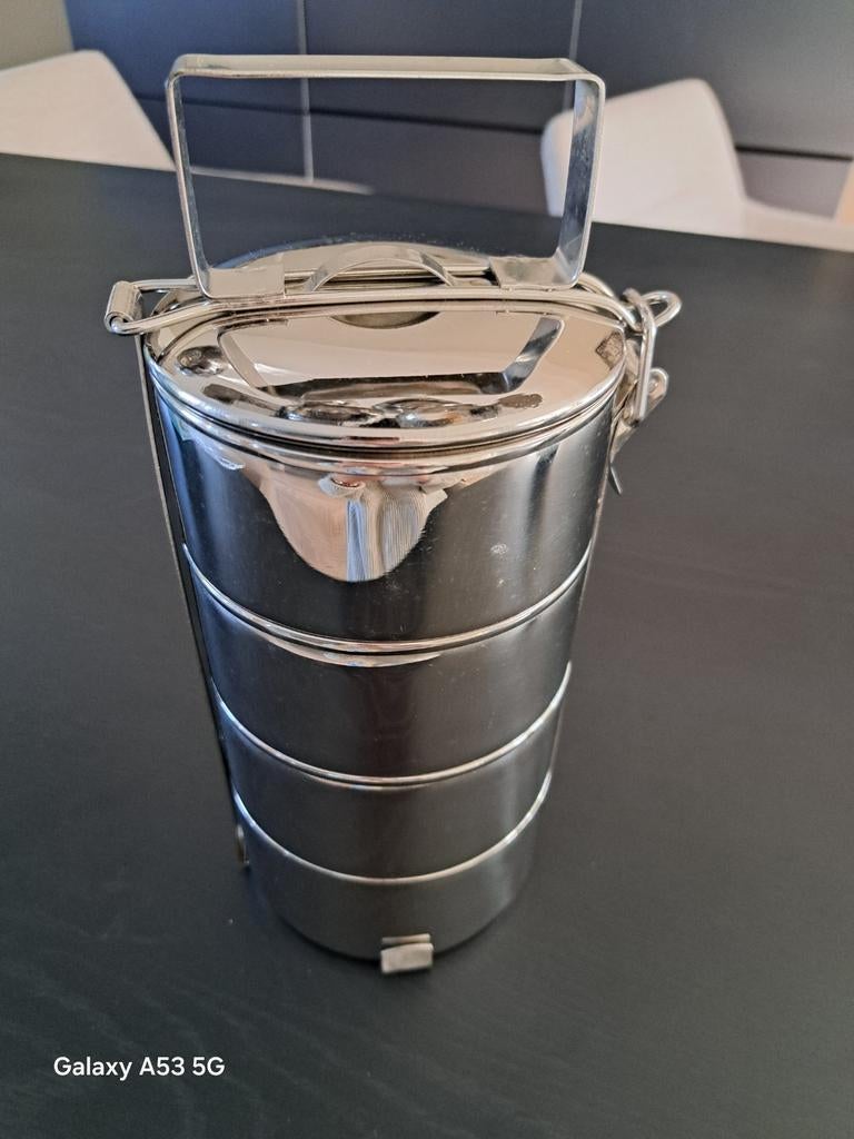 Food carrier 4 RVS bakjes 12 cm (nieuw), Overige typen, Ophalen of Verzenden, Zo goed als nieuw