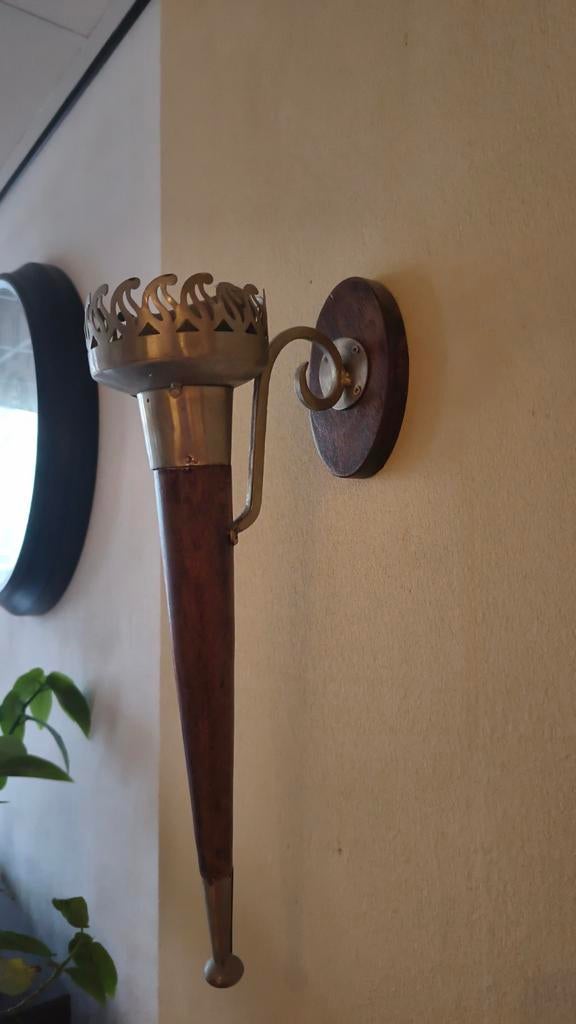 Kandelaar voor kaarsen middeleeuwse stijl, Gebruikt, Ophalen of Verzenden, Kandelaar, Hout