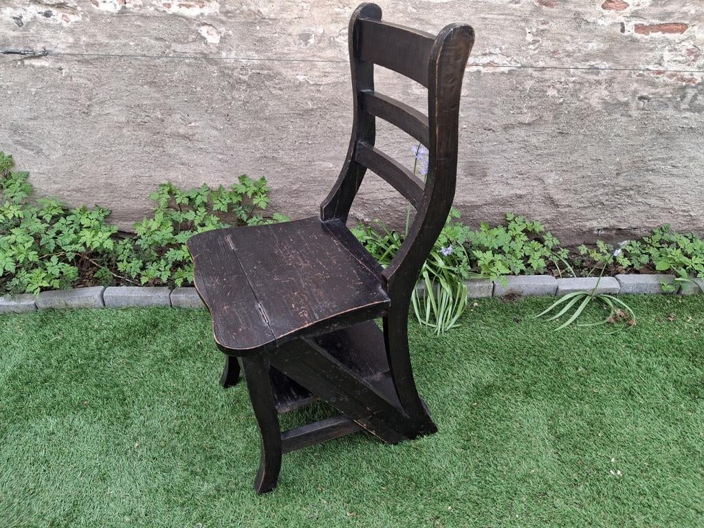 Oude Franse stoel en (bibliotheek)trap in 1, trapstoel, Huis en Inrichting, Stoelen, Gebruikt, Eén, Ophalen