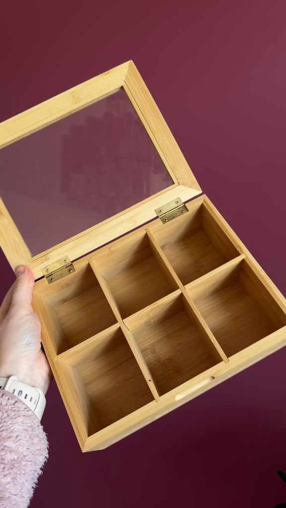 Theedoos hout – 6 vakken, Beige, Hout, Ophalen of Verzenden, Zo goed als nieuw