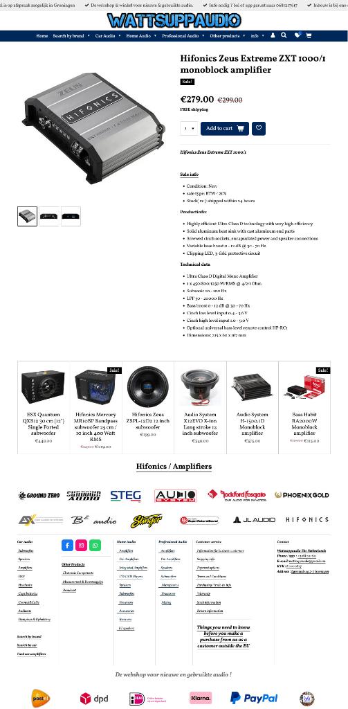 Hifonics Zeus Extreme ZXT1000/1 Monoblok versterker 1250WRMS, Auto diversen, Autospeakers, Audio-design, Nieuw, Am Breilingsweg 3, 76709 Kronau, Duitsland