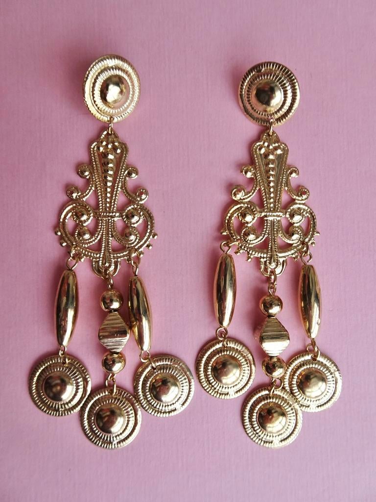 jwg XL Grote vintage 80s statement oorbellen goud klr boho, Sieraden, Tassen en Uiterlijk, Antieke sieraden, Verzenden, Overige materialen