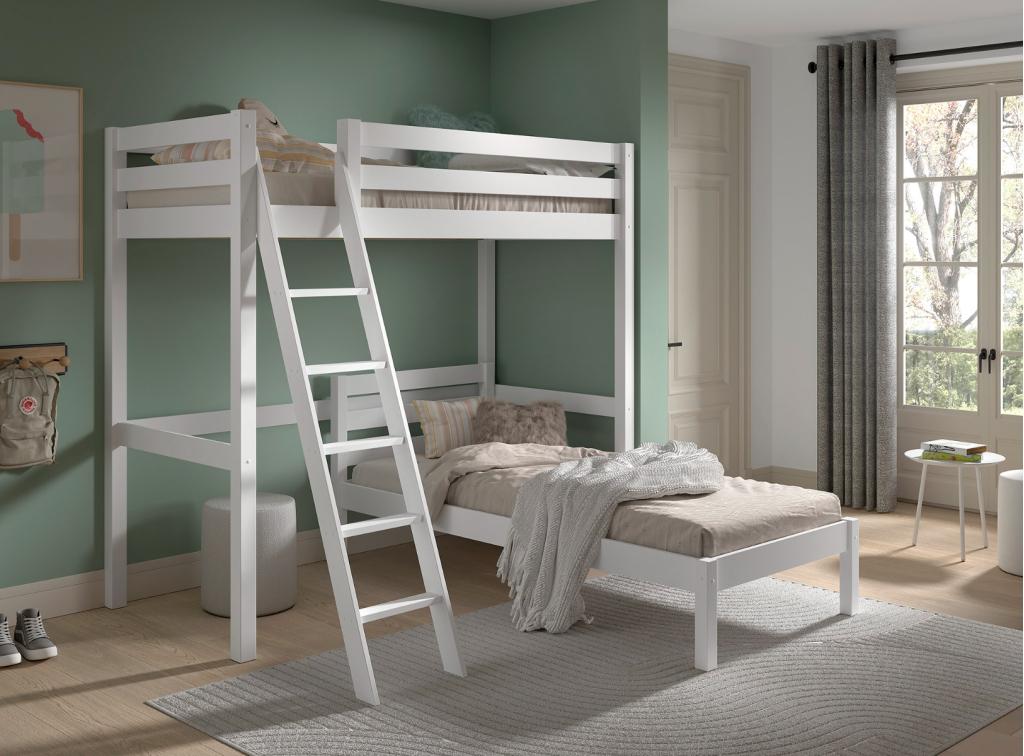 Pino hoekstapelbed - 90x200 - Wit, Niet ingevuld, Niet ingevuld, Niet ingevuld