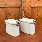 Lunchbox trommel emaille origineel 13,5 x 6,5 x 12,5 cm, Antiek en Kunst, Ophalen of Verzenden