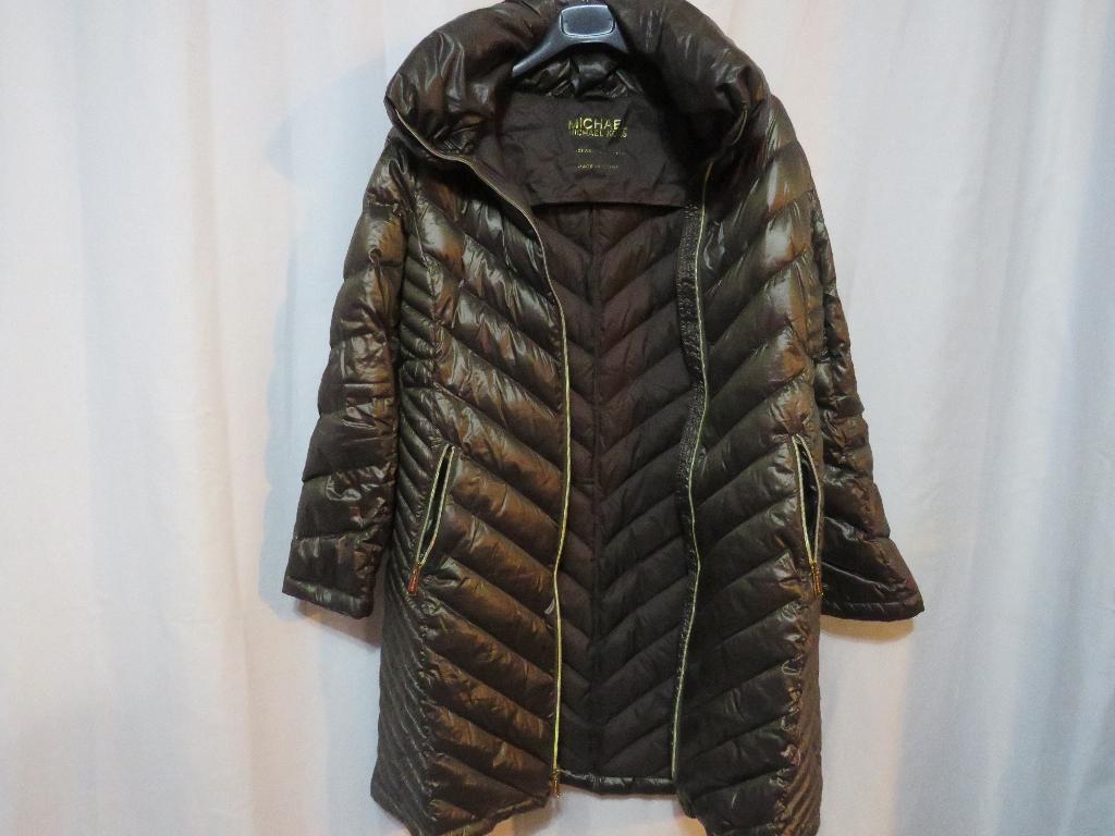 Brons  echte dons/ veren jas lang  mt L Michael Kors, Maat 38/40 (M), Ophalen of Verzenden, Gedragen, Overige kleuren