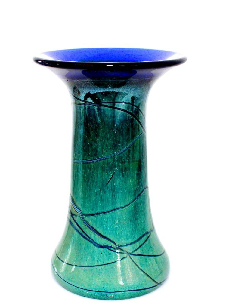 Schitterende Art Nouveau Blauw Groene Glazen Vaas, Ophalen of Verzenden