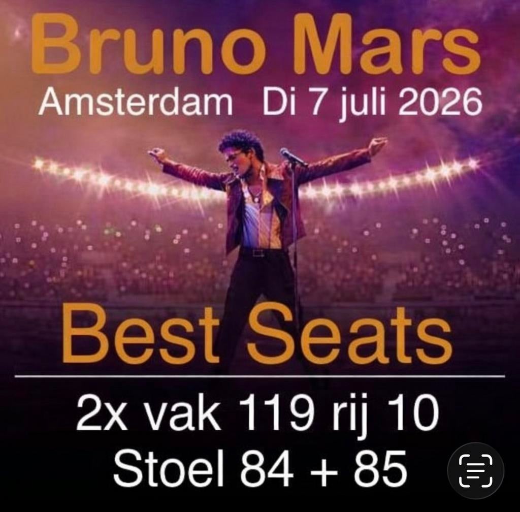 Bruno Mars 2026 A’damTOPPLAATSEN Vak 119 (2x naast elkaar), Tickets en Kaartjes, Twee personen