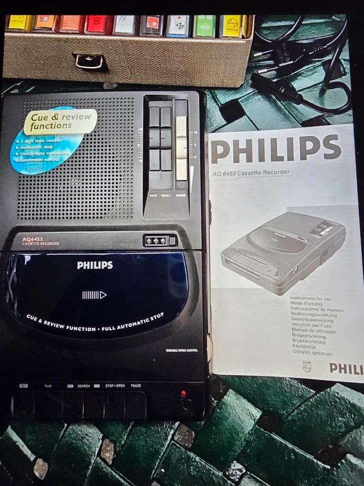 Philips AQ6455 Cassette Recorder met Cue & Review Functies, Audio, Tv en Foto, Cassettedecks, Enkel, Philips, Tape counter, Ophalen of Verzenden