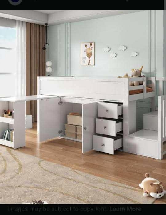 Gezocht half hoogslaper + bureau + opberg, Huis en Inrichting, Slaapkamer | Bedden, Zo goed als nieuw, Eenpersoons, 90 cm, Hout