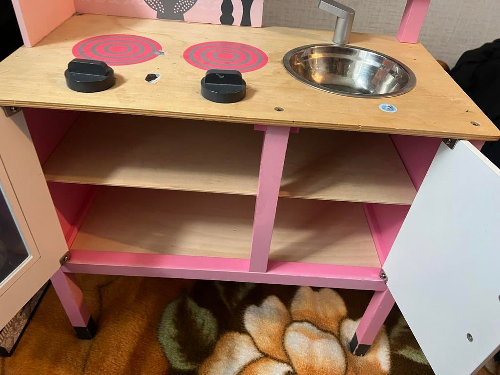 Janod Houten Speelkeuken - Roze met Accessoires, Ophalen of Verzenden, Gebruikt, Hout, Speelkeuken