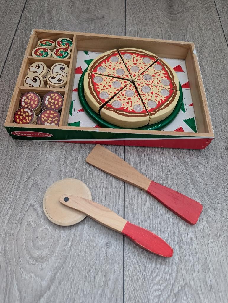 Houten pizza snij set met 52 belegstukjes - Melissa & Doug, Ophalen of Verzenden, Gebruikt, Hout, Speelkeuken-accessoire