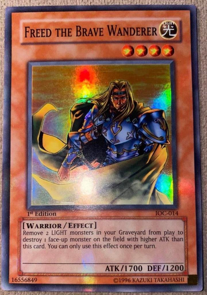 Yu-Gi-Oh! Freed the Brave Wanderer IOC 1st Edition !, Ophalen of Verzenden, Zo goed als nieuw, Losse kaart, Foil